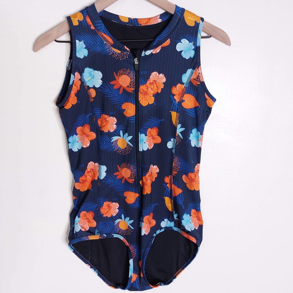 TomboyX Nongendered Tropical Flower Navy One Piece Swim Large